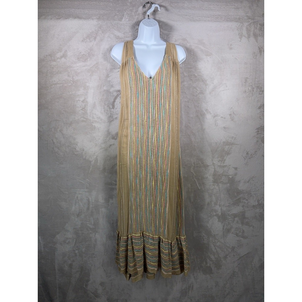 Pitusa Crochet Maxi Dress Womens Size Medium Tan Beach Cover Up Vacation